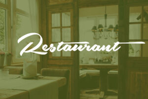 Restaurantbild mit weißem Titeltext "Restaurant"